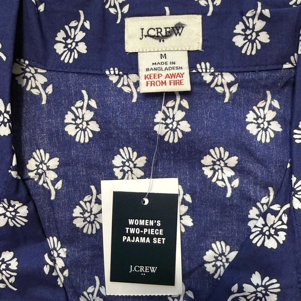 J. Crew Navy Blue Button Down Poplin Pajama Top with White Floral Pattern NWT M - Picture 6 of 11